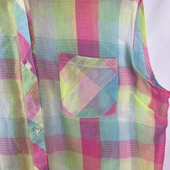 Rails Multicolour Pastel Check Sleeveless Top Women's Size L - Picture 3 of 9
